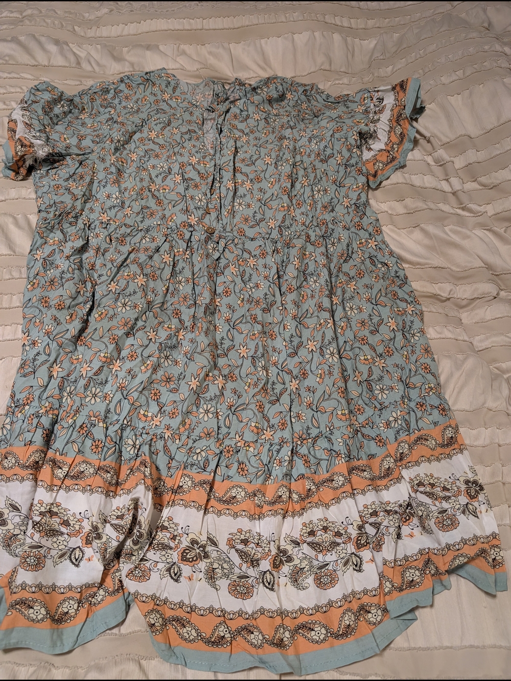 SHEIN Light Blue Floral Off-Shoulder Boho Dress with Peach Accents